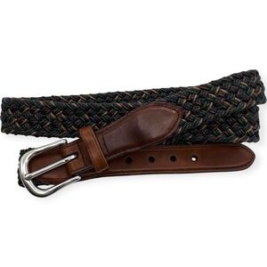Western  Rainbow Woven Belt VTG Canterbury Leather Trim Silver‎ Brass Buckle 36